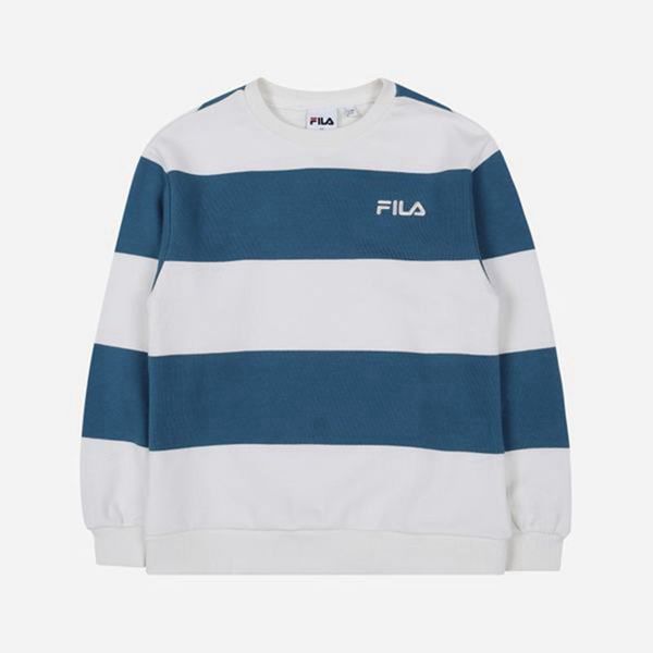 Moletons Fila Menina Branco/Azuis - Fila Striped L/S En Portugal,KIQL-29530